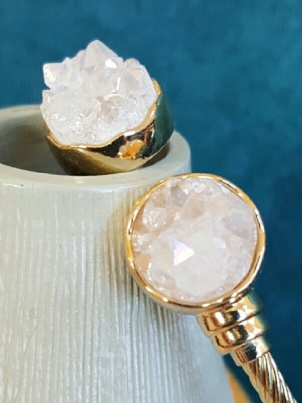 Gold-Tone White Druzy Cuff Bracelet - Picture 3 of 4